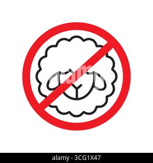 Icône de signe d'interdiction. Mouton dans un cercle rouge. Pas d'emblème de laine. Illustration d'animaux vectoriels. Illustration de Vecteur