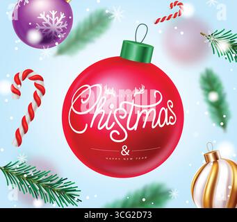 Ornements de Noël festifs avec cannes en sucre, flocons de neige et Clipart décorations de Noël Illustration de Vecteur