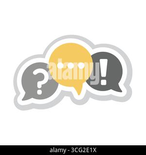Parler, conversation bulles de parole étiquette. Bulle de chat avec question, point d'exclamation, autocollant vectoriel de chat. Illustration de Vecteur