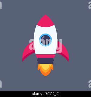 Mignon Cartoon Rocket voler dans l'espace Illustration de Vecteur