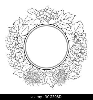 Cadre rond avec contour de branche Guelder Rose. Illustration de Vecteur