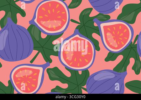 modèle sans couture avec des figues fraîches et des feuilles vertes - illustration vectorielle Illustration de Vecteur