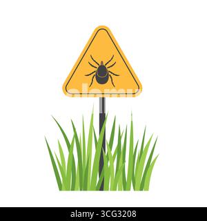 signe d'avertissement d'insecte de tique dans l'herbe, idéal pour le matériel éducatif, les campagnes de sensibilisation à la santé, illustration vectorielle de concept lyme Illustration de Vecteur