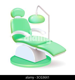 Un fauteuil dentaire vert équipé d'une lampe qui y est solidement fixée, caractéristique de nombreux cabinets dentaires et cliniques Illustration de Vecteur