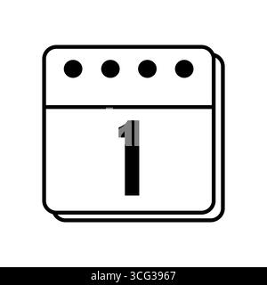 illustration vectorielle noir et blanc d'une icône de calendrier affichant le numéro 1. la conception est simple et représente le premier jour d'un mois ou un chant Illustration de Vecteur