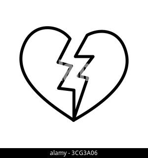 contour de l'icône de vecteur cœur brisé. illustration vectorielle d'un cœur brisé en deux par une ligne dentelée Illustration de Vecteur