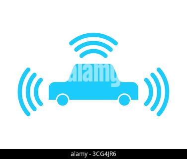 Icône de véhicule autonome indiquant la technologie de voiture autonome avec des signaux sans fil, représentant la mobilité moderne pilotée par l'IA, l'innovation et le futurisme Illustration de Vecteur