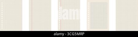Copybook cahier bloc-notes papier quadrillé ligné quadrillé page papier vectoriel jeu de notes vierge Post étiquette Illustration de Vecteur