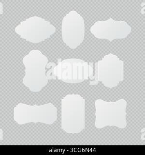 Ensemble de vecteur d'étiquettes en papier vintage vierge. Illustration des modèles d'autocollants vides. Icônes marque blanche. Collection de formes d'étiquettes isolées. Étiquettes en papier, badge Illustration de Vecteur