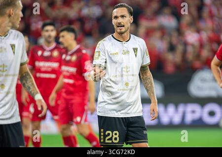 Lodz, Pologne. 22 août 2025. Linus Wahlqvist de Pogon vu en action lors du match de la Ligue polonaise PKO Ekstraklasa entre Widzew Lodz et Pogon Szczecin au stade municipal de Widzew Lodz. Score final : Widzew Lodz 1 :2 Pogon Szczecin. (Photo de Mikolaj Barbanell/SOPA images/Sipa USA) crédit : Sipa USA/Alamy Live News Banque D'Images