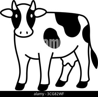 Mignonne vache laitière avec pis. Vecteur noir et blanc plat minimaliste pour les icônes agricoles, la marque et les graphiques sur le thème du lait Illustration de Vecteur