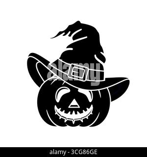 Silhouette Spooky Halloween Pumpkin Head souriant avec Witch's Hat Vector illustration isolé Illustration de Vecteur
