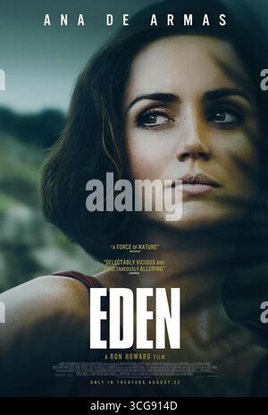 Eden (2024) réalisé par Ron Howard et mettant en vedette Ana de Armas dans le rôle de la charismatique et manipulatrice baronne Eloise Bosquet de Wagner Wehrhorn. La baronne arrive sur l'île de Galápagos avec le rêve de construire un hôtel de luxe, en affrontant d'autres colons qui cherchent la solitude ou la vie de famille, révélant les côtés sombres de la nature humaine au paradis. Affiche de personnage AMÉRICAINE À USAGE ÉDITORIAL EXCLUSIF. Crédit : BFA / vertical Banque D'Images