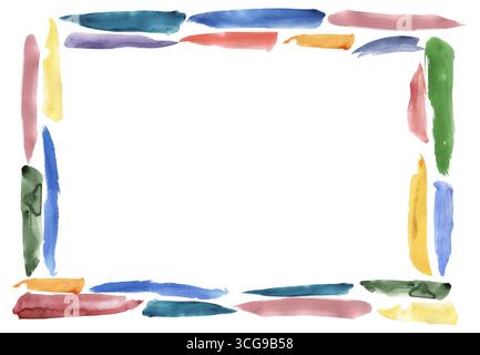 Aquarelle colorée coups de pinceau illustration de cadre, bordure arc-en-ciel peinte à la main Banque D'Images