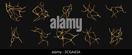 Éléments de fissure de kintsugi japonais. Formes dorées abstraites pour l'art mural, les affiches et la décoration dans le style japonais. Illustration vectorielle Illustration de Vecteur