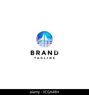 Simple voilier blanc Silhouette logo Design. Voilier dans Circle Above Waterline logo Design. Illustration de Vecteur