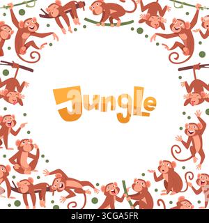 Singe. animaux sauvages de dessin animé dans la jungle. fond de forme de cercle avec place pour l'illustration originale de texte personnel Illustration de Vecteur