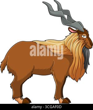 Personnage Markhor animal Cartoon. Illustration vectorielle dessinée à la main isolée sur fond transparent Illustration de Vecteur