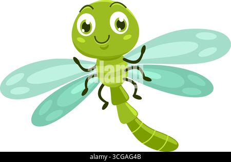 Mignon Dragonfly Insect Cartoon Character Flying. Illustration vectorielle Flat Design isolé sur fond transparent Illustration de Vecteur