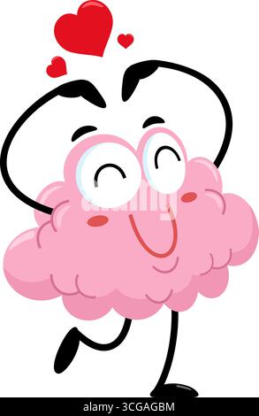 Smiling Brain Cartoon Character Dances. Illustration vectorielle Flat Design isolé sur fond transparent Illustration de Vecteur