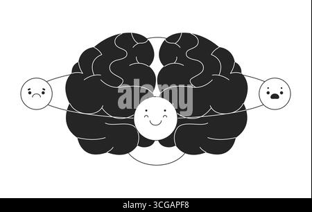 EQ cerveau orbitant émotions objet ligne 2D. Illustration de Vecteur