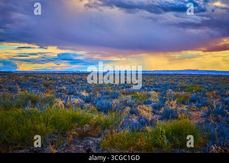 Désert Plain avec Sagebrush et spectaculaires nuages de tempête à Sunset Lake Powell Utah Banque D'Images