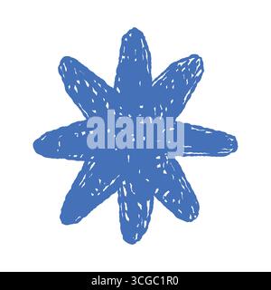 Étoile bleue abstraite isolée avec texture dessinée à la main rugueuse sur illustration vectorielle de fond blanc Illustration de Vecteur