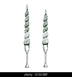 Bougies décoratives de Noël en forme de sapins. Illustration vectorielle monochrome isolée sur fond blanc. Décoration de Noël. Ensemble de deux bougies. Graphique Illustration de Vecteur