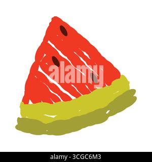Peinture d'enfants dessinée à la main d'une tranche de pastèque isolée sur l'illustration vectorielle de fond blanc Illustration de Vecteur
