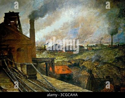 Paysage - vue industrielle dans le Borinage par Constantin Meunier 1831-1905 Belgique belge, ( Constantin Meunier (1831-1905) était un peintre et sculpteur belge célèbre pour ses représentations sociales réalistes de la classe ouvrière industrielle. Son art se concentre sur les mineurs et les dockers, élevant leur vie et leurs luttes à un niveau emblématique, et reflétant les changements sociaux et politiques de son époque. Ses œuvres importantes incluent le monumental mine Triptyque, qui décrit le cycle quotidien de la vie d'un mineur, et des sculptures comme les mineurs. Banque D'Images