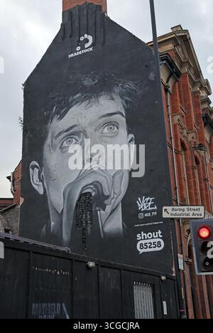 Ian Curtis murale Akse P19 Shout - Fairfield St Manchester sur Star & Garter pub Banque D'Images