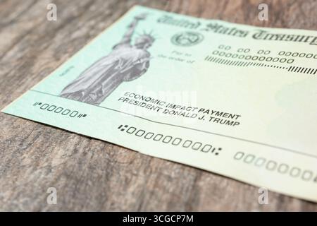 Los Angeles, Californie, États-Unis - 05-07-2020 : vue d'un contrôle de relance du Trésor américain. Banque D'Images