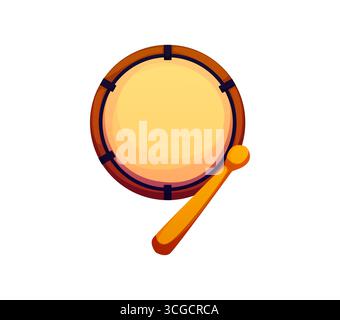 Police musicale de dessin animé numéro 9 comme tambour traditionnel avec un baguette de tambour. Instrument de musique à percussion, symbole mathématique de divertissement. Musicien vectoriel isolé numéral neuf caractère pour l'apprentissage arithmétique Illustration de Vecteur