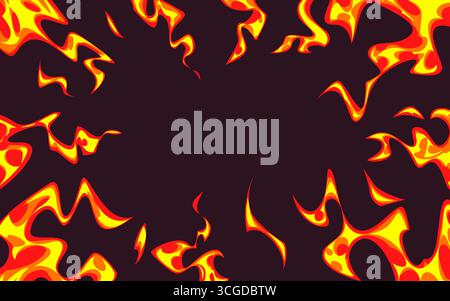 Cadre de fond animé feu intense avec flammes orange et jaunes flammes flammes flamboyantes pour des scènes dramatiques ou des séquences de bataille. Bordure brûlante chaude avec bg foncé pour les interfaces de jeu ou les effets manga explosifs. Illustration de Vecteur