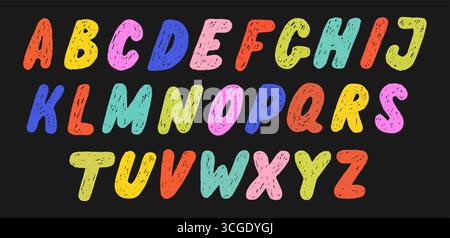 Lettres capitales colorées de l'alphabet dessinées au crayon Illustration de Vecteur