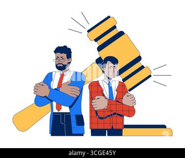 Bataille juridique entre deux avocats masculins divers concept d'illustration 2D. Illustration de Vecteur