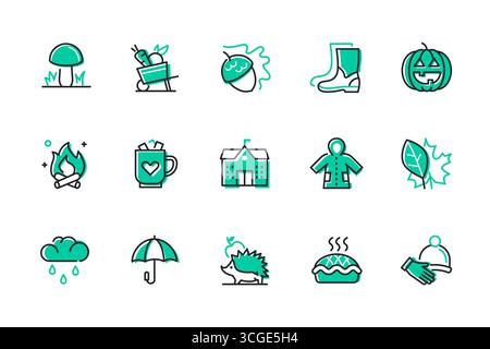 Caractéristiques d'automne - ensemble d'icônes de style de conception de ligne Illustration de Vecteur