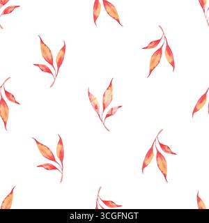 Branches d'automne avec des feuilles jaune vif. Motif sans couture. Illustration aquarelle peinte à la main. Isolé sur fond blanc. Pour décoration, textile, impressions, emballage, papier peint. Banque D'Images
