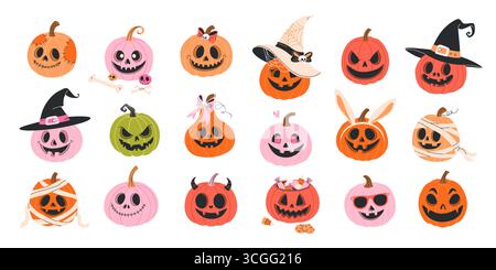 Mignon Halloween Clip art ensemble citrouille. Illustration de Vecteur