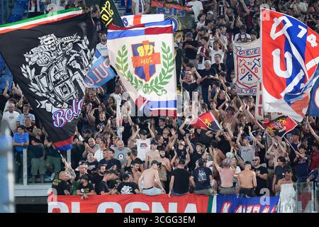 Rome, Italie. 23 août 2025. Supporters du Bologna FC lors du match de Serie A Enilive entre L'AS Roma et le Bologna FC 1909 au Stadio Olimpico le 23 août 2025 à Rome, Italie. Crédit : Giuseppe Maffia/Alamy Live News Banque D'Images