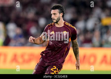 Rome, Italie. 23 août 2025. Mario Hermoso de L'AS Roma lors du match de Serie A Enilive entre L'AS Roma et le Bologna FC 1909 au Stadio Olimpico le 23 août 2025 à Rome, Italie. Crédit : Giuseppe Maffia/Alamy Live News Banque D'Images