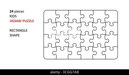 Gabarit vierge de puzzle. Conception de grille de lignes de coupe pour puzzle rectangulaire pour enfants - 24 pièces. Illustration de Vecteur