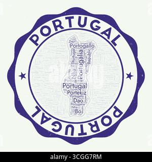Logo Portugal. Badge de pays artistique avec nuage de mots en forme de Portugal. Emblème rond avec le nom du pays. Illustration vectorielle étonnante. Illustration de Vecteur