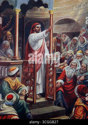 Illustration de Saint Paul prêchant dans la synagogue d'Antioche du XXe siècle 1916 images de la leçon biblique (les images de la leçon des enfants) Union de l'école du dimanche Banque D'Images