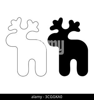 Illustration simple d'orignal. Une silhouette d'orignal en deux styles - souligné et noir Uni. Pour logos, autocollants, dessins d'enfants, décorations de vacances. Illustration de Vecteur