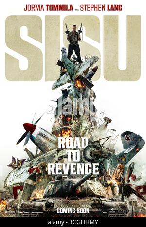 Sisu : Road to Revenge (2025) réalisé par Jalmari Helander et mettant en vedette Stephen Lang, Richard Brake et Jorma Tommila. Un homme revient démanteler la maison de sa famille, où ils ont été assassinés à la guerre, pour la reconstruire ailleurs. Lorsque le tueur, un commandant de l'Armée rouge, le traque, une poursuite brutale à travers le pays commence. Affiche avancée AMÉRICAINE UNIQUEMENT POUR USAGE ÉDITORIAL. Crédit : BFA / Screen Gems Banque D'Images