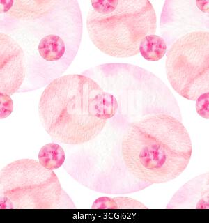 Modèle sans couture avec des cercles roses abstraits, dessinés à la main à l'aquarelle. Banque D'Images