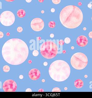 Modèle sans couture avec des cercles roses, dessiné à la main à l'aquarelle. Banque D'Images