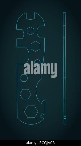 Modèle de clé multitool hexagonale en acier de vélo illustration vectorielle stylisée Illustration de Vecteur