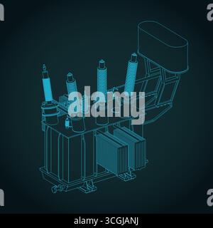 Illustration vectorielle stylisée de plan isométrique de transformateur de distribution Illustration de Vecteur